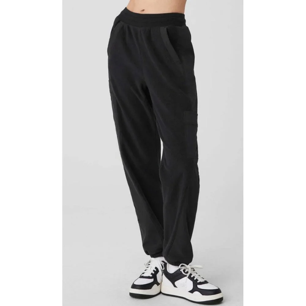 Alo Polar Fleece Wintry Mix Pant Black High-Rise Waist Fleece Fuzzy Warm Joggers